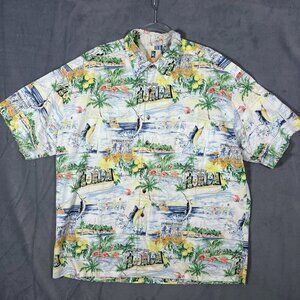 Kahala Florida Postcard Short Sleeve Hawaiian Shirt, Size XXL